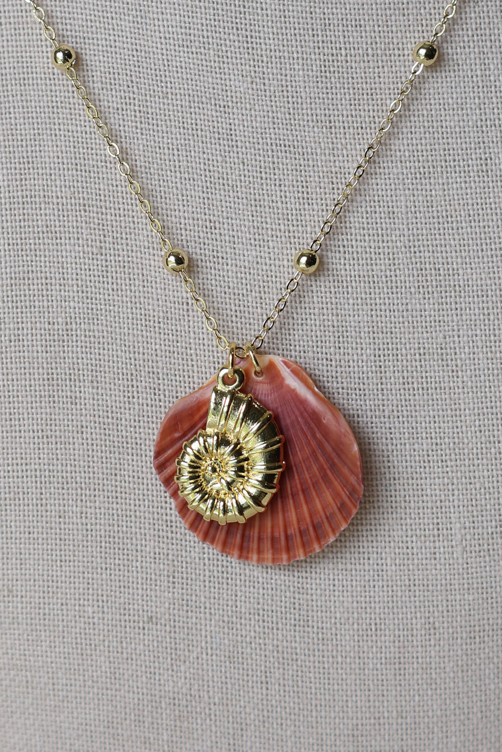 Flat seashell large charm necklace