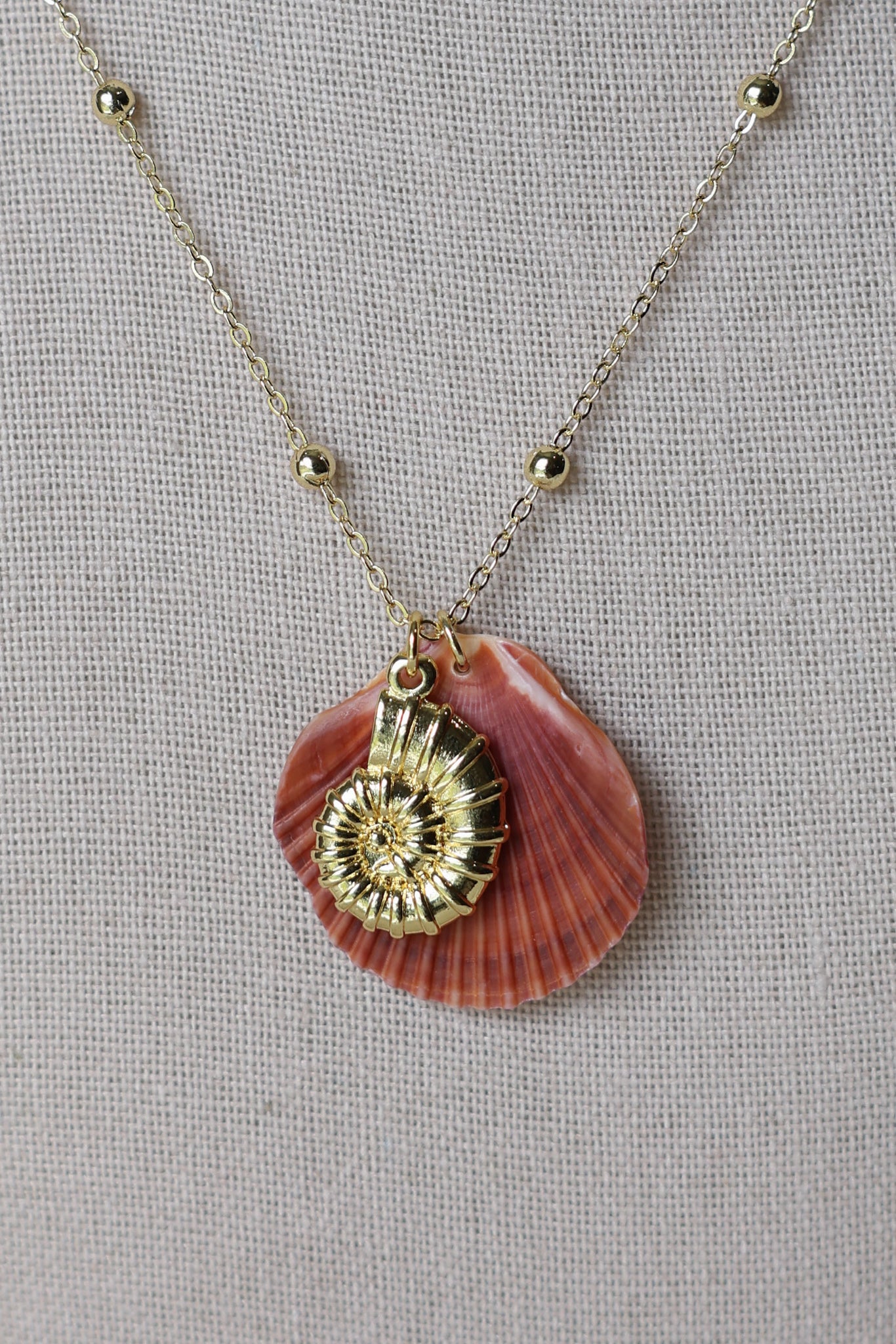 Flat seashell large charm necklace