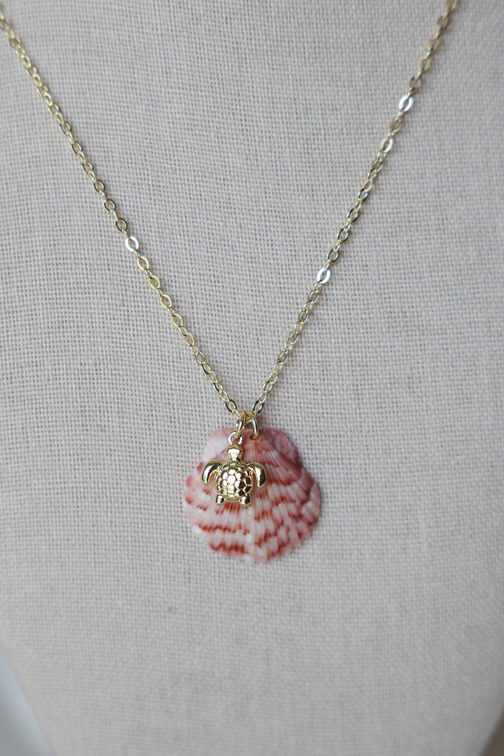 Seashell turtle charm necklace