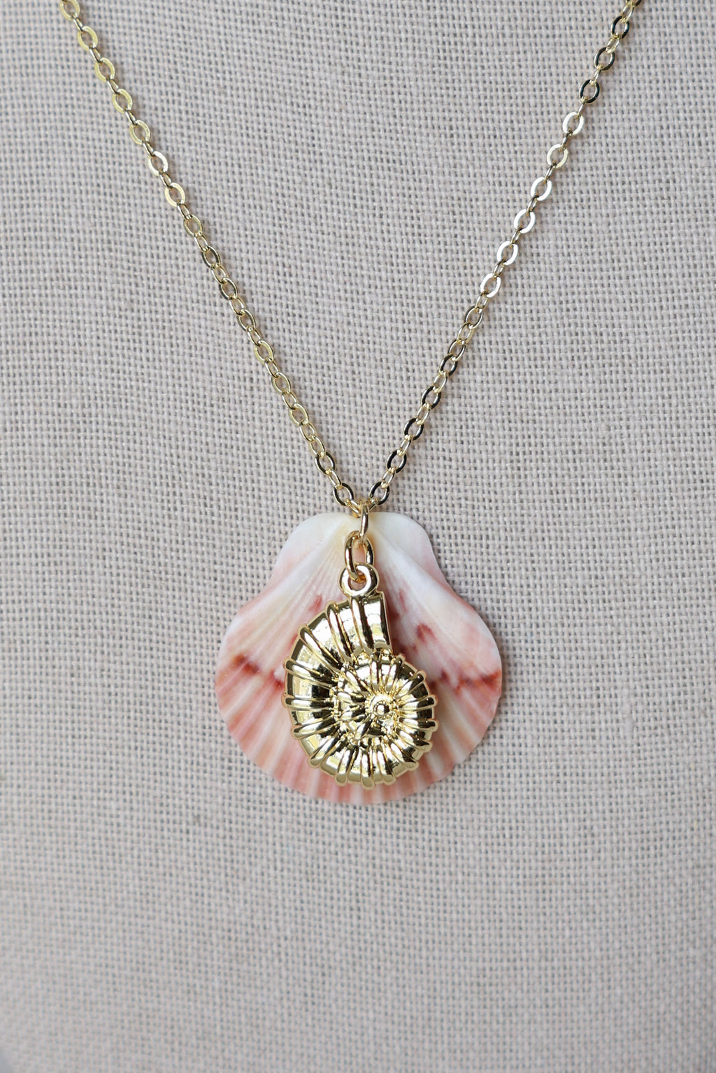 Flat seashell large charm necklace