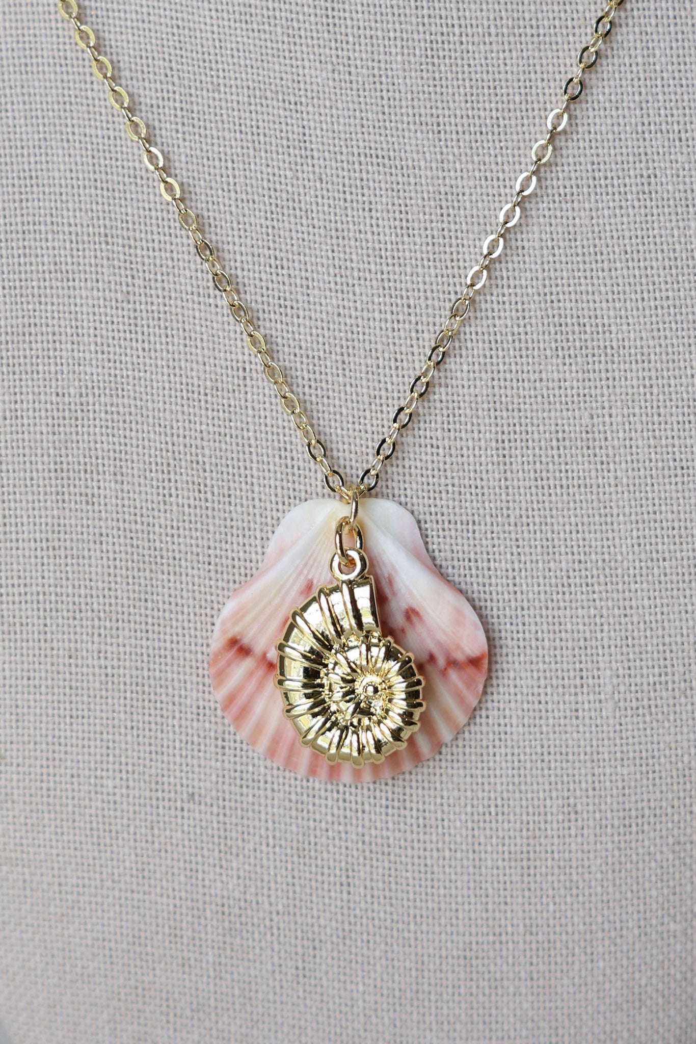 Flat seashell large charm necklace